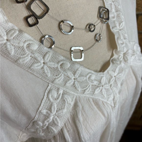 White Indigo Soul Boho Top with Bell Sleeves, Size L - Picture 4 of 14